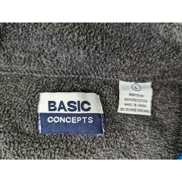 Basic Concepts Mens Sz L Fleece Jacket Long Sleeve Collared Full Zip Blue Black - Picture 5 of 8